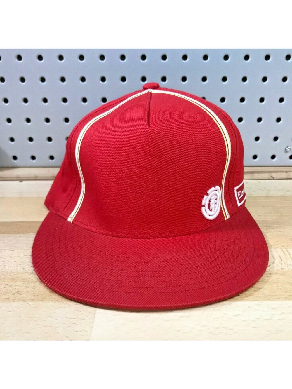 Element Crowns Skateboards Red Flexfit Stretch Fit Hat Size S/M Cool Flat Bill